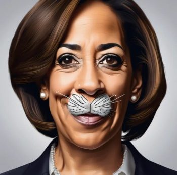 AI generated image of Kamala Harris with cartoon cat features added
