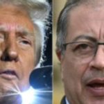 Two panel image of Trump on the left and Colombian President Gustavo Petro on the right
