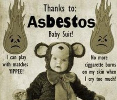 Picture of a baby in a teddy bear style play suit that contains asbestos