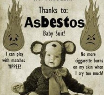 Picture of a baby in a teddy bear style play suit that contains asbestos