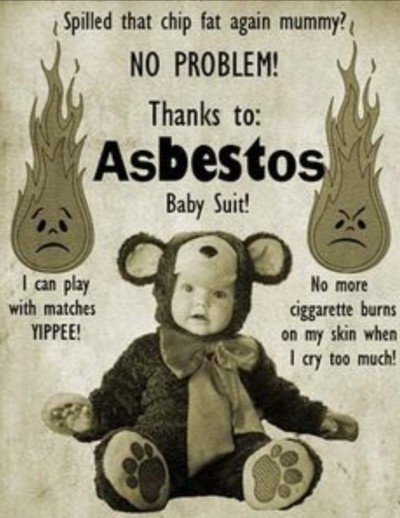 Picture of a baby in a teddy bear style play suit that contains asbestos