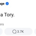 Facebook post by Nigel Farage with text; Never trust a Tory